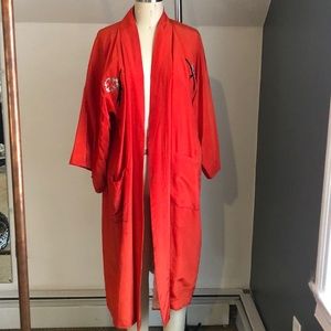 Bright red Asian robe with stitch detail size S/M